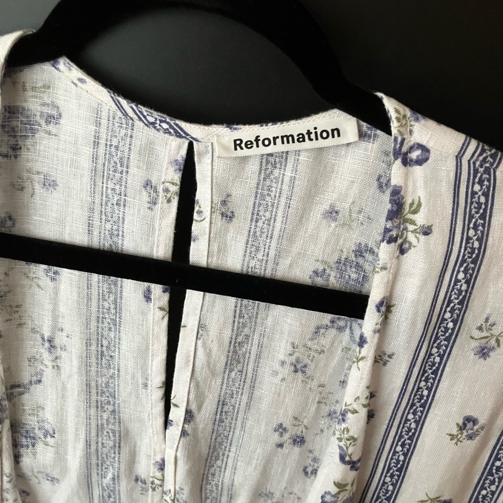 Reformation Veronika Roquefort Blue and White Floral Midi Dress